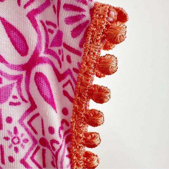 Ellen Tracy Pink/White Tunic/Swim Suit Cover up Orange Dot Trim Pockets Sz Small - Picture 6 of 10